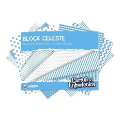 Block Cartulina Entretenida Muresco N5 x 20 hojas Figuras Celeste y Blanco