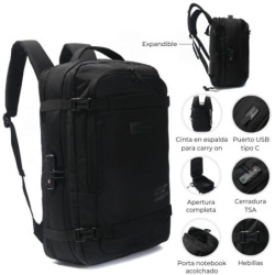 Mochila Porta Notebook Travel Go 18" Negro C/Candad39245