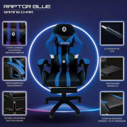 Silla Gamer Aliver Raptor Reposapiés C/Masaje Azul 9910